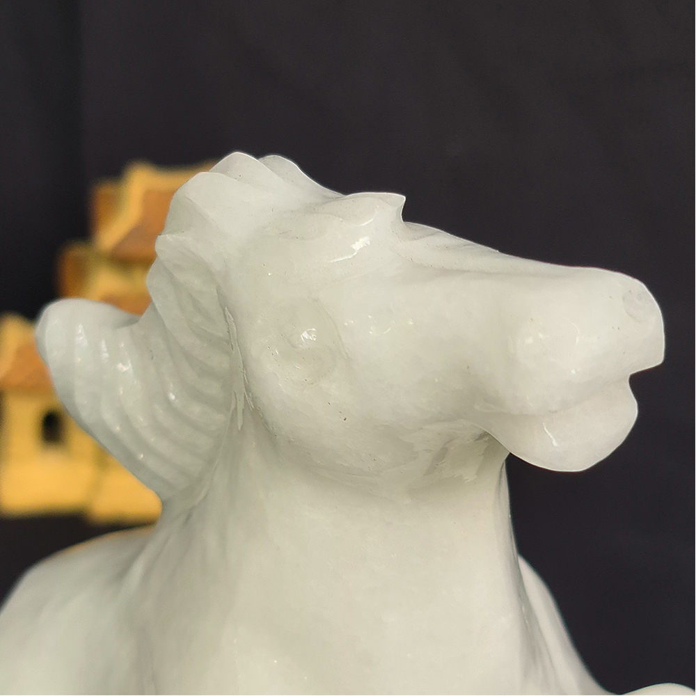 Tượng Phong Thuỷ Tuổi Ngọ - Ngựa 12 Con Giáp Đá Trắng - 15cm - Mx - Hợp Mệnh Kim Thuỷ