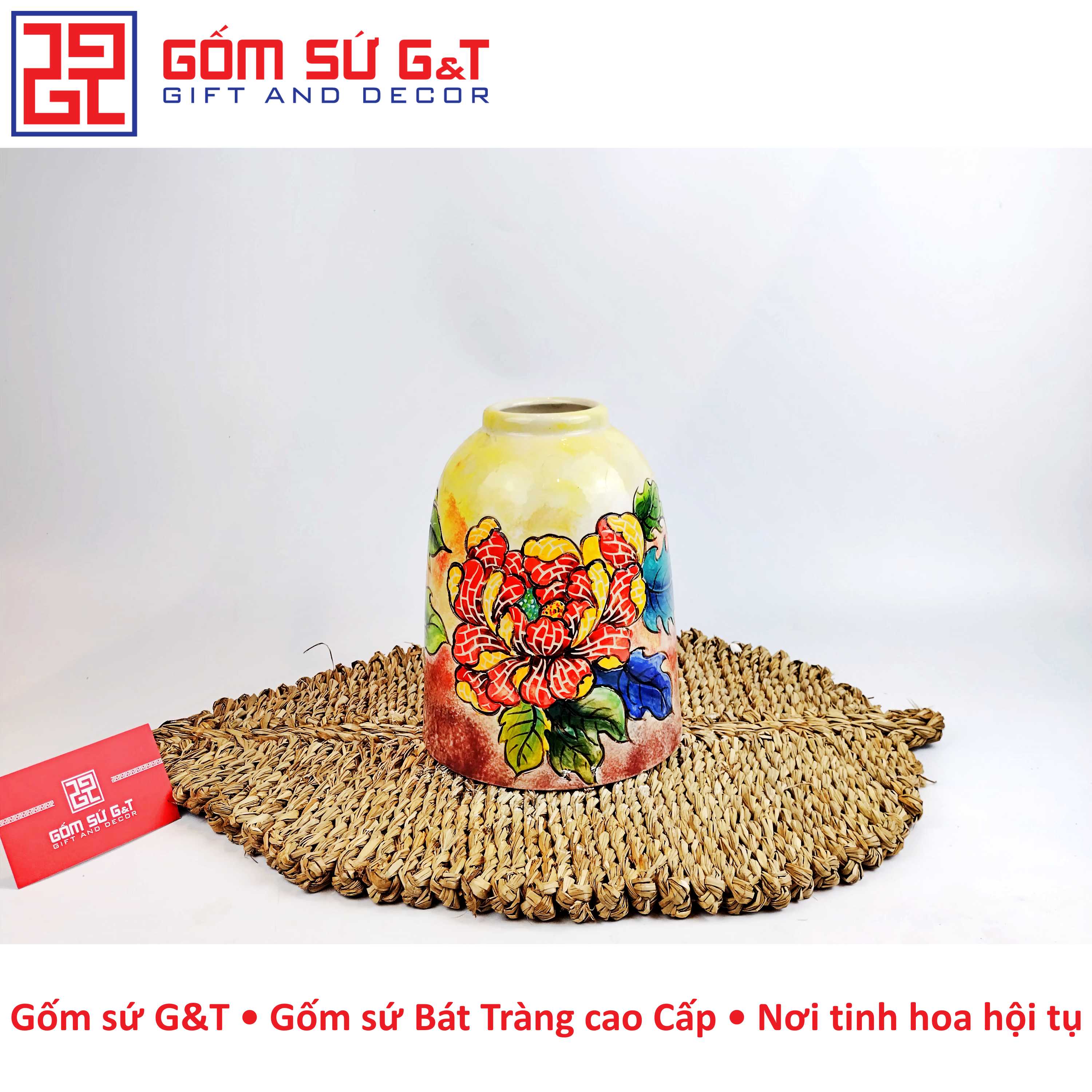 Lọ hoa chuông hoa sen đỏ Gốm Sứ G&amp;T