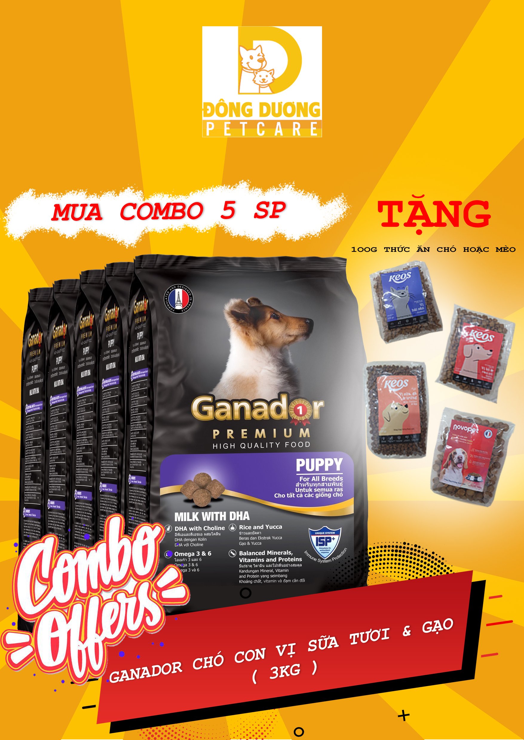 [Siêu Sale] COMBO 5 gói thức ăn Ganador cho chó con vị Sữa và DHA - Puppy Milk with DHA 400g