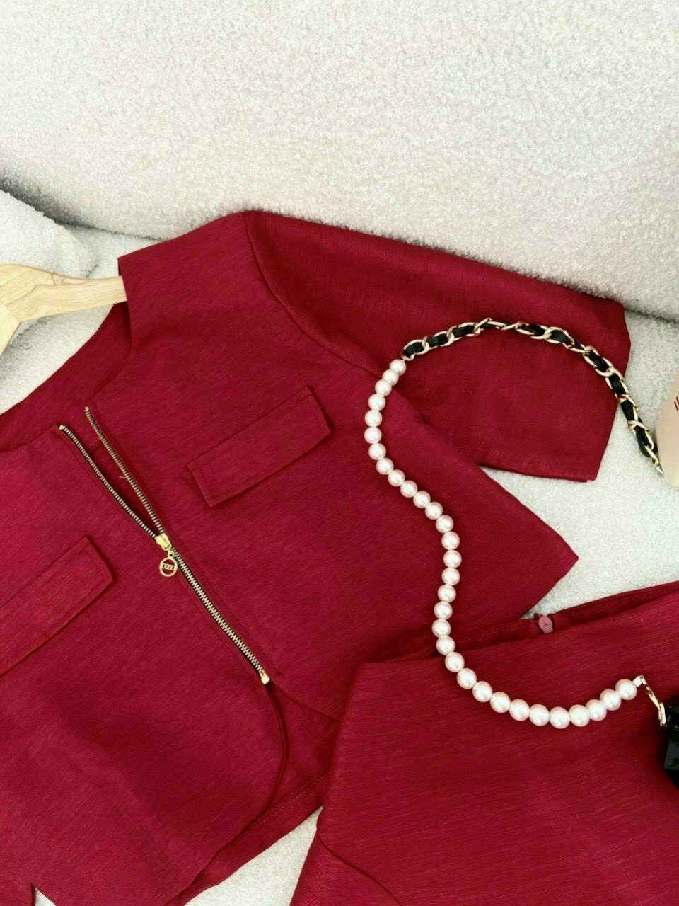 SÉT ÁO DÂY KÉO DỜI KÈM CHÂN VÁY KIỂU CÓ LÓT   MÀU Y HÌNH