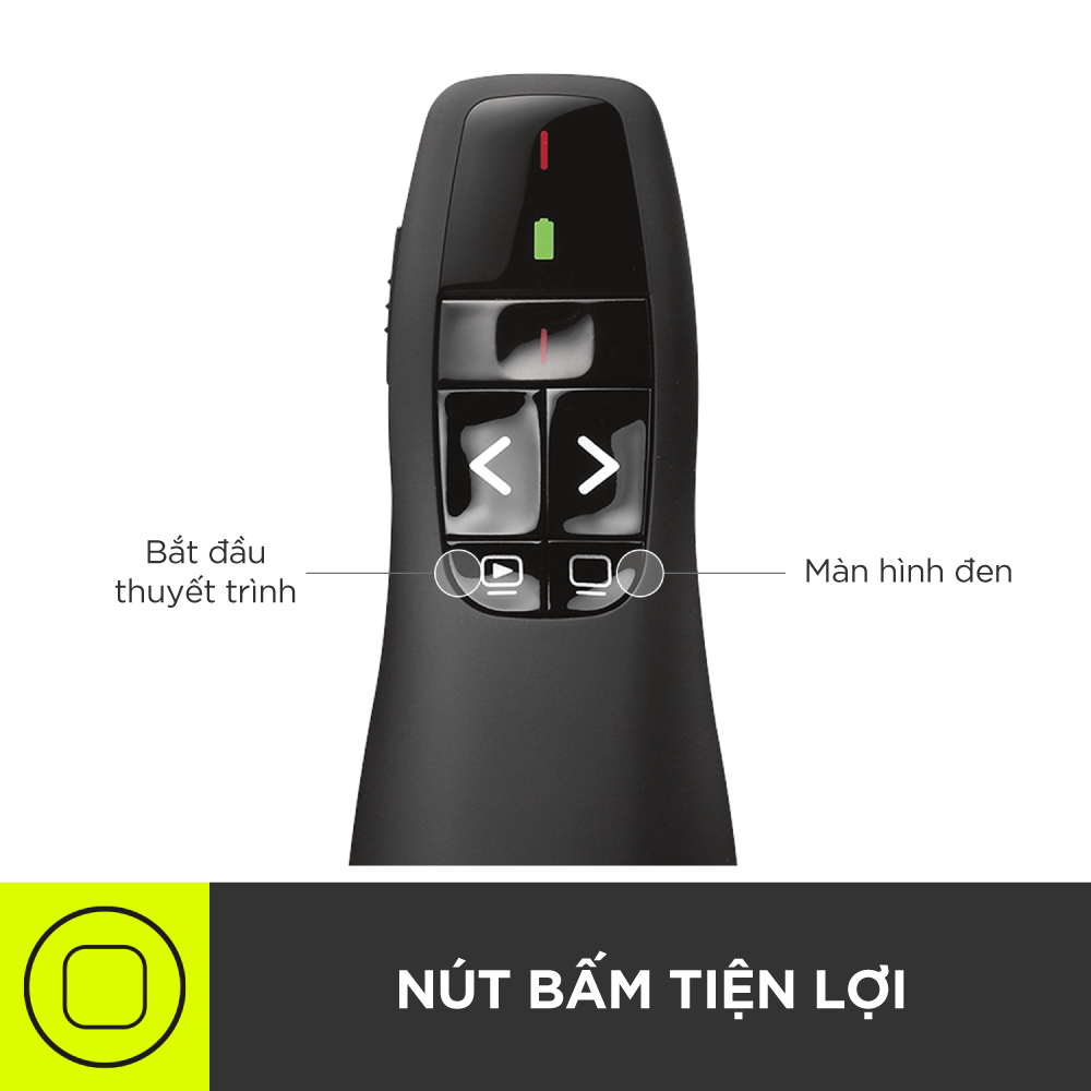 Bút trình chiếu từ xa Logitech R400 - Không dây USB 15m, nút bấm tiện lợi - Hàng chính hãng