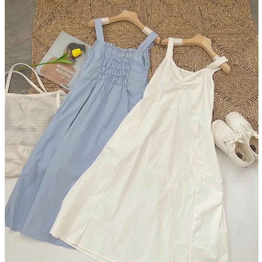 Váy 2 dây trơn 2 màu trắng xanh hothit