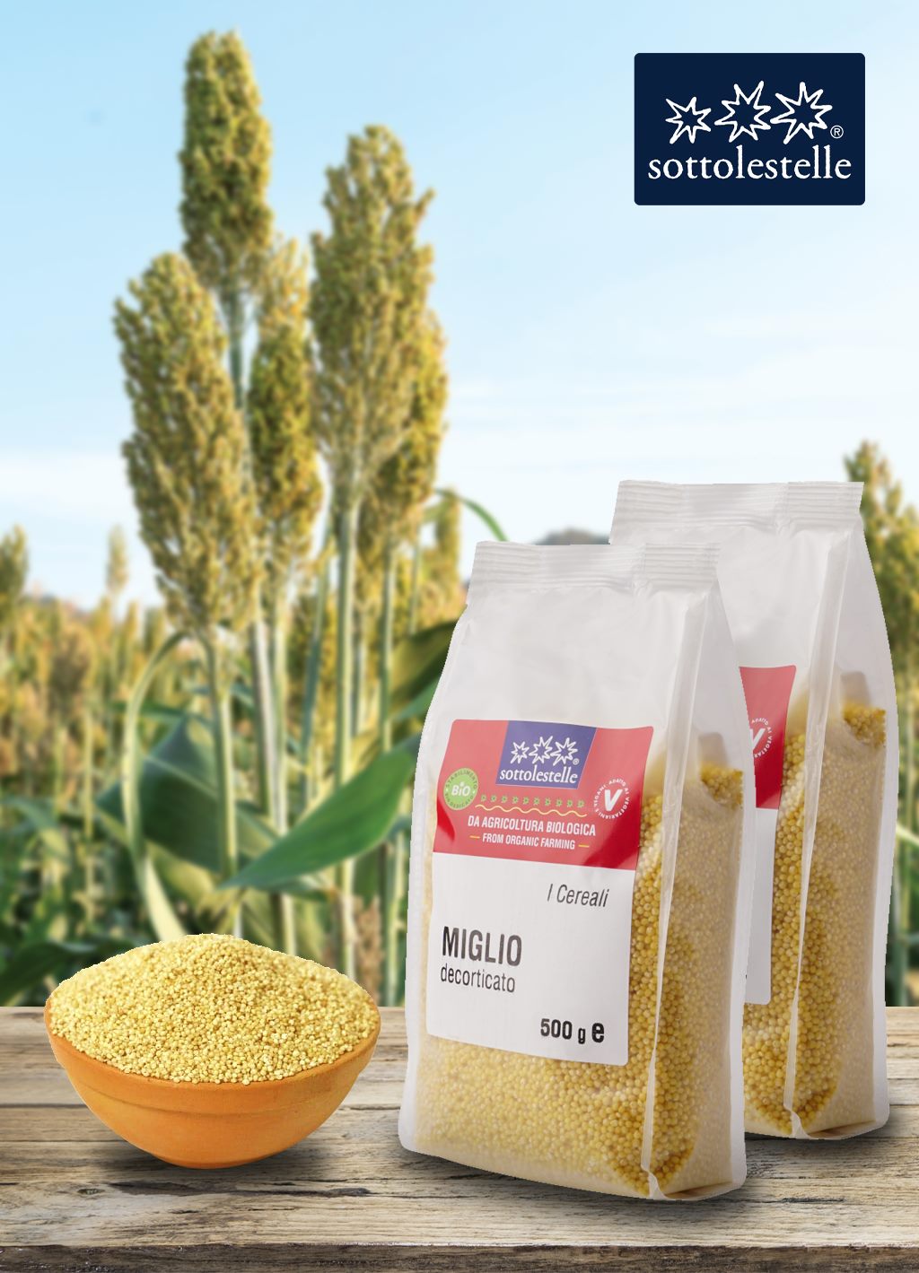 Hạt kê hữu cơ đã bóc vỏ Sottolestelle 500g Organic Millet