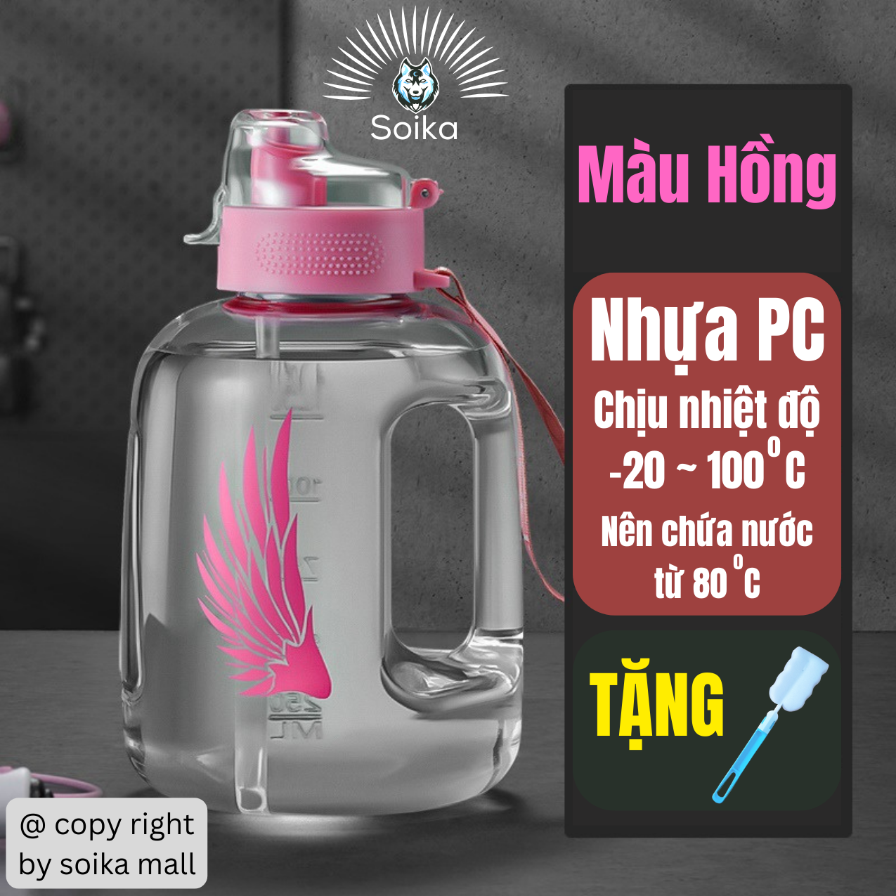 Bình Nước Thể Thao Có Ống Hút Chịu Nhiệt Độ Cao SOIKA Free BPA SW02 – Tặng Cây Vệ Sinh Bình