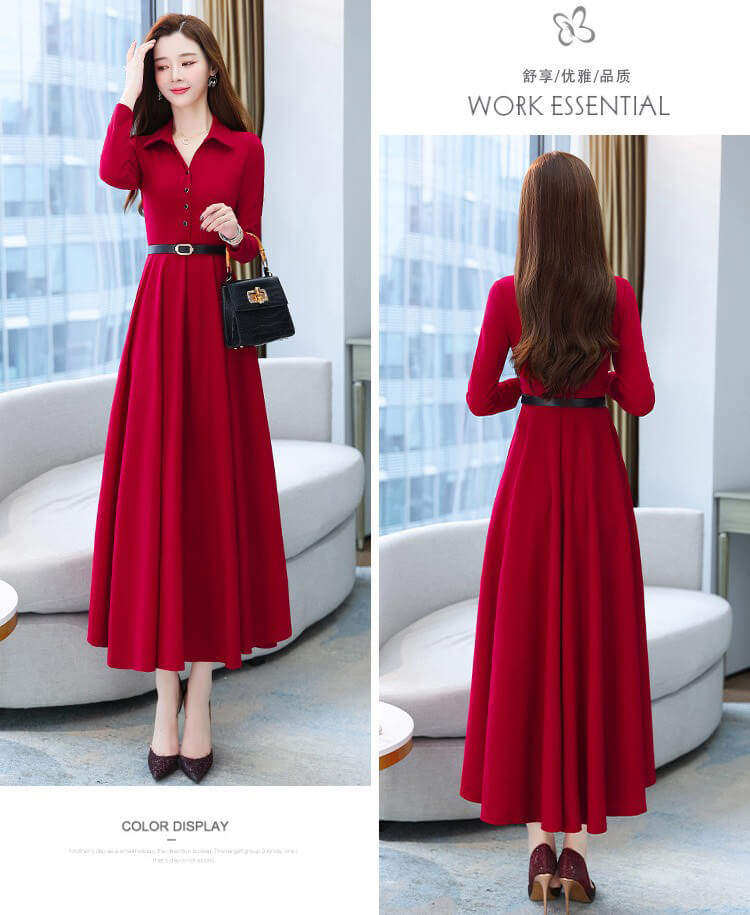 Đầm dáng dài cổ bẻ kèm nịt