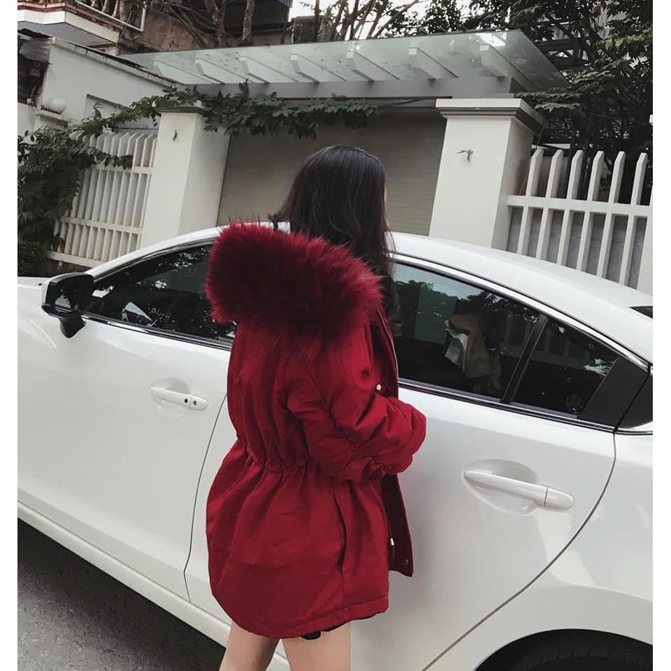 Áo kaki mũ lông đỏ hàng đẹp
