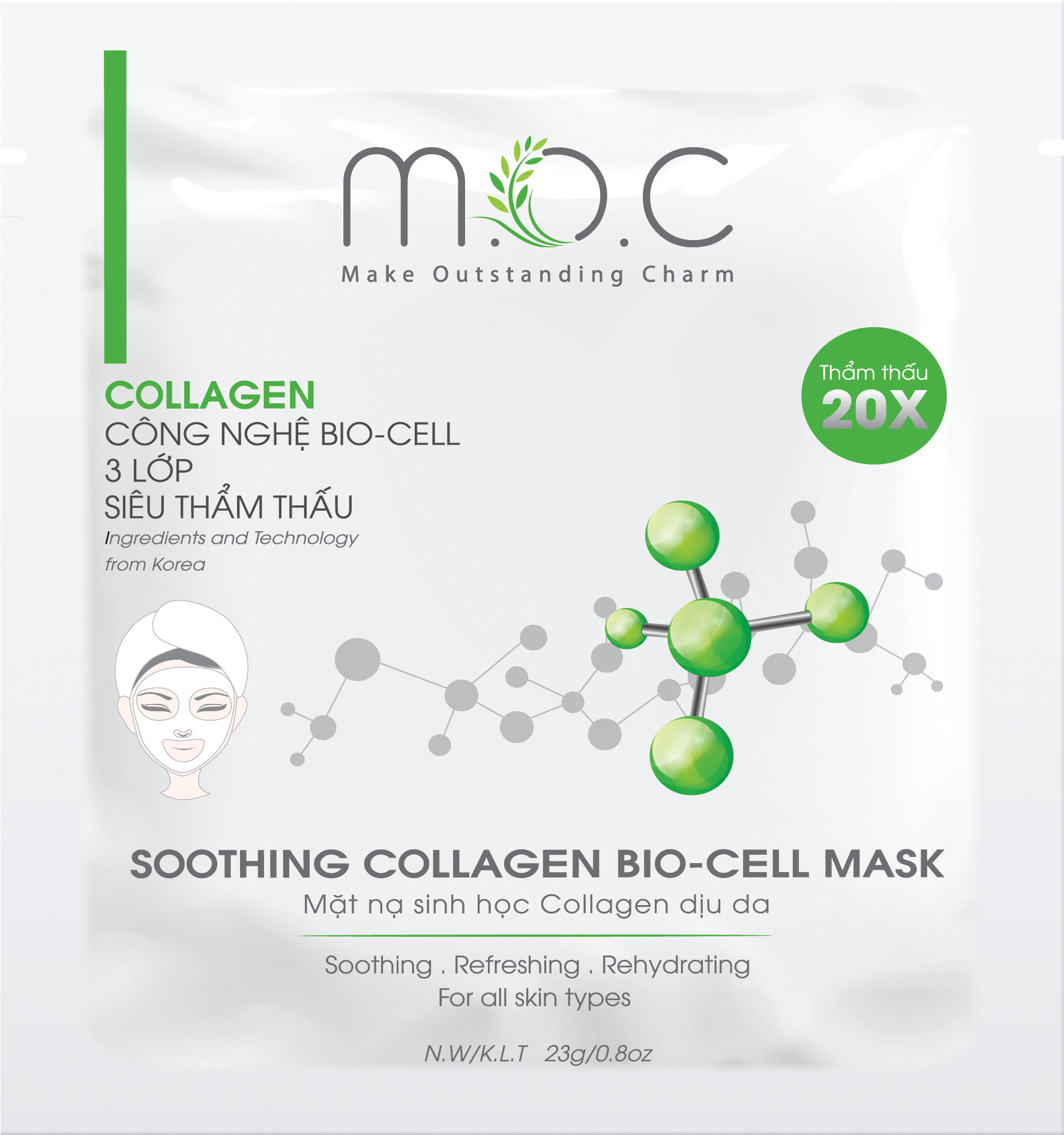 Detox Thải Độc Cân Bằng Da M.O.C - Tặng 1 Miếng Mặt Nạ Sinh Học Collagen Dịu Da M.O.C - Detox thay thế được Toner, nước hoa hồng, Se khít lỗ chân lông, trắng da, Thanh lọc da, ngăn ngừa mụn