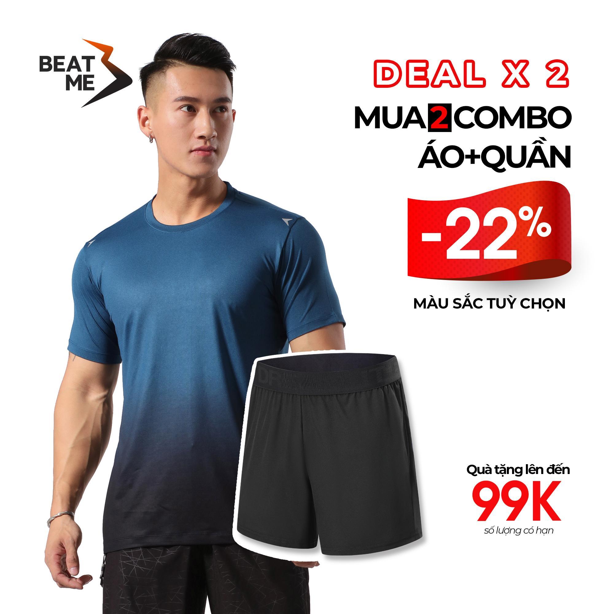 Combo Áo Quần Thể Thao Thời Trang Nam Tính Thoáng Mát Áo Body Fit Màu Ombre + Quần Siêu Mát Vải Trơn Lưng Chun Bản To BST Mùa Hè BEATME - M