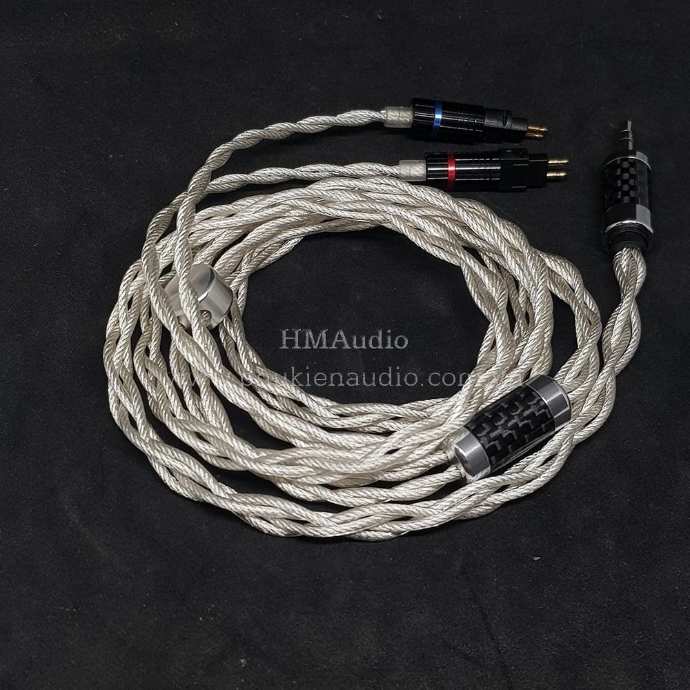 Dây tai nghe đồng mạ bạc OFC 1.8mm tết 4 - Connector Sens HD650 HD600 HD660s HD25 HD580