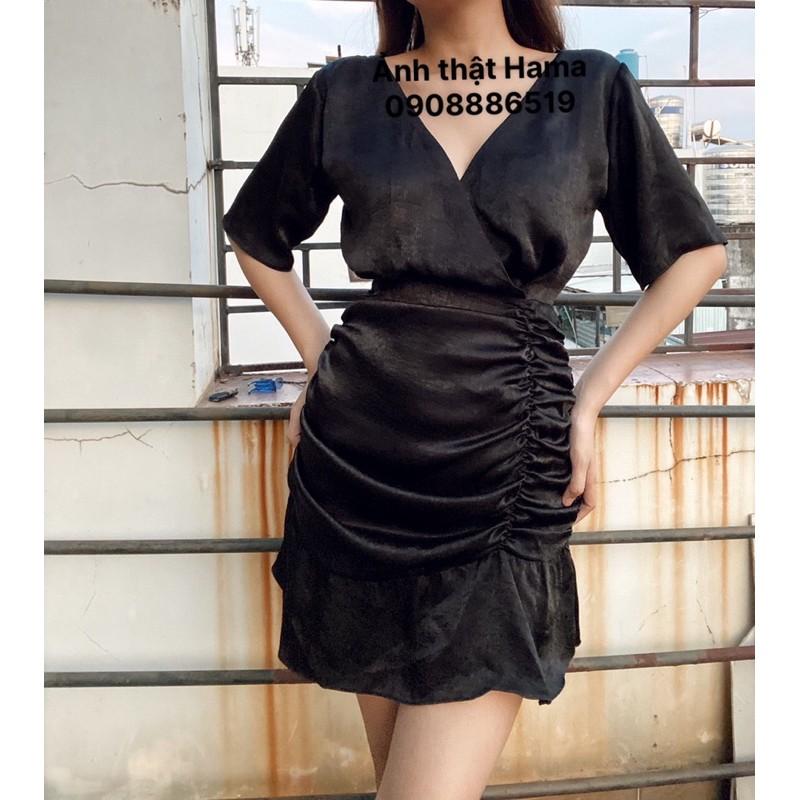 ẢNH THẬT Đầm body rút nhúng mông chất lụa tây thi , mặt tôn dáng