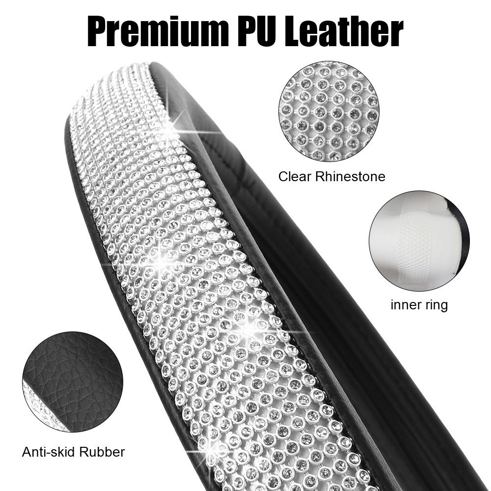 Vỏ bọc vô lăng xe hơi bằng da PU đính đá lấp lánh sang trọng 37-38CM