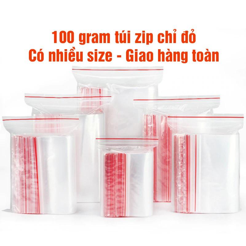 100g Túi zip chỉ đỏ loại dày đẹp - Ấn vào chọn size - (bịch PE vuốt mép đựng phụ kiện, gia vị, thực phẩm)