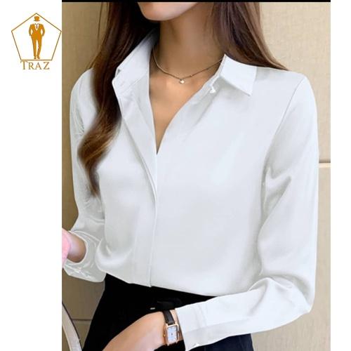 Áó Sơ Mi Nữ Trắng TRAZ Dài Tay Dáng Suông Rộng, Ôm Fom Vừa Cực Xinh