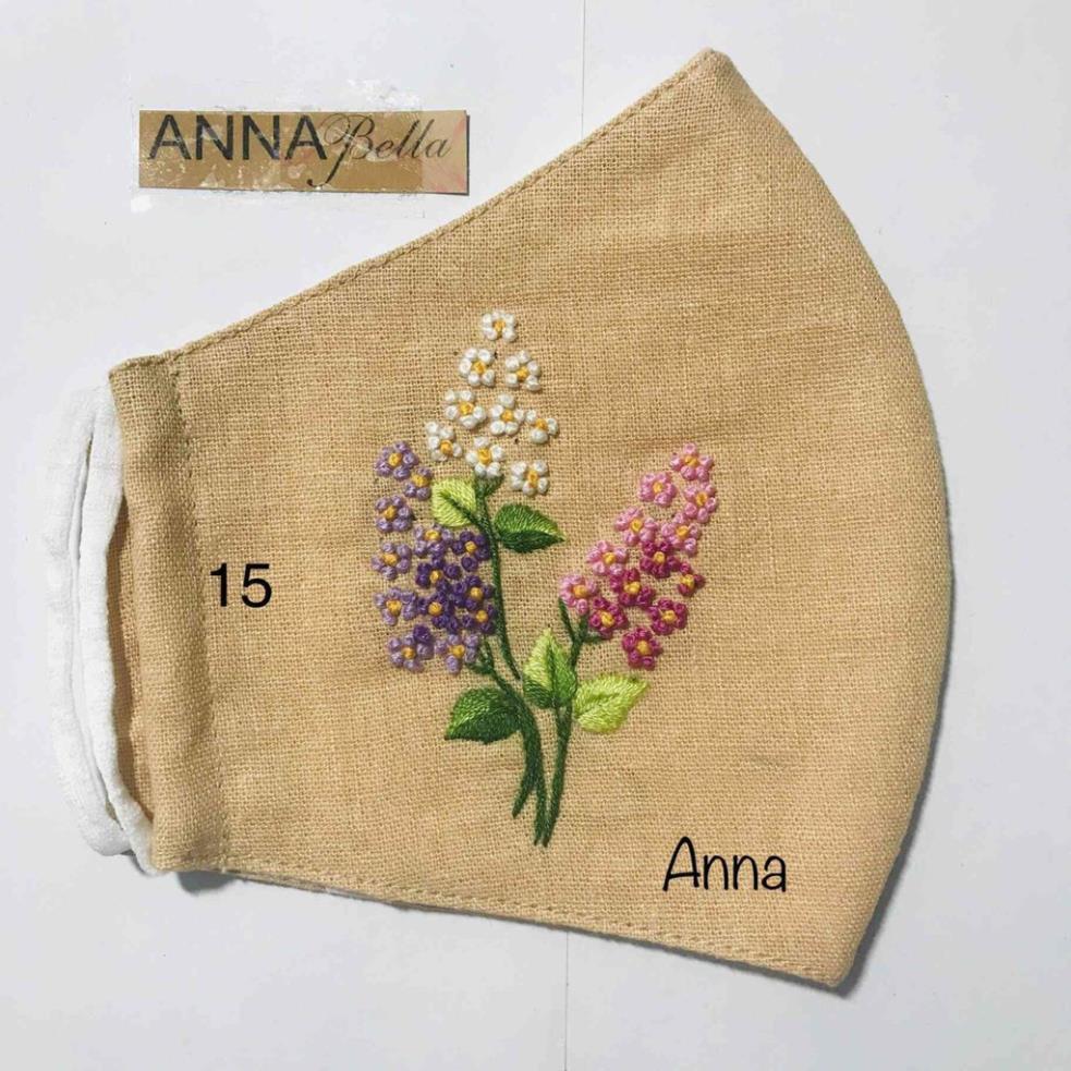 Khẩu Trang Vải Linen Thêu Tay mẫu hoa AN14