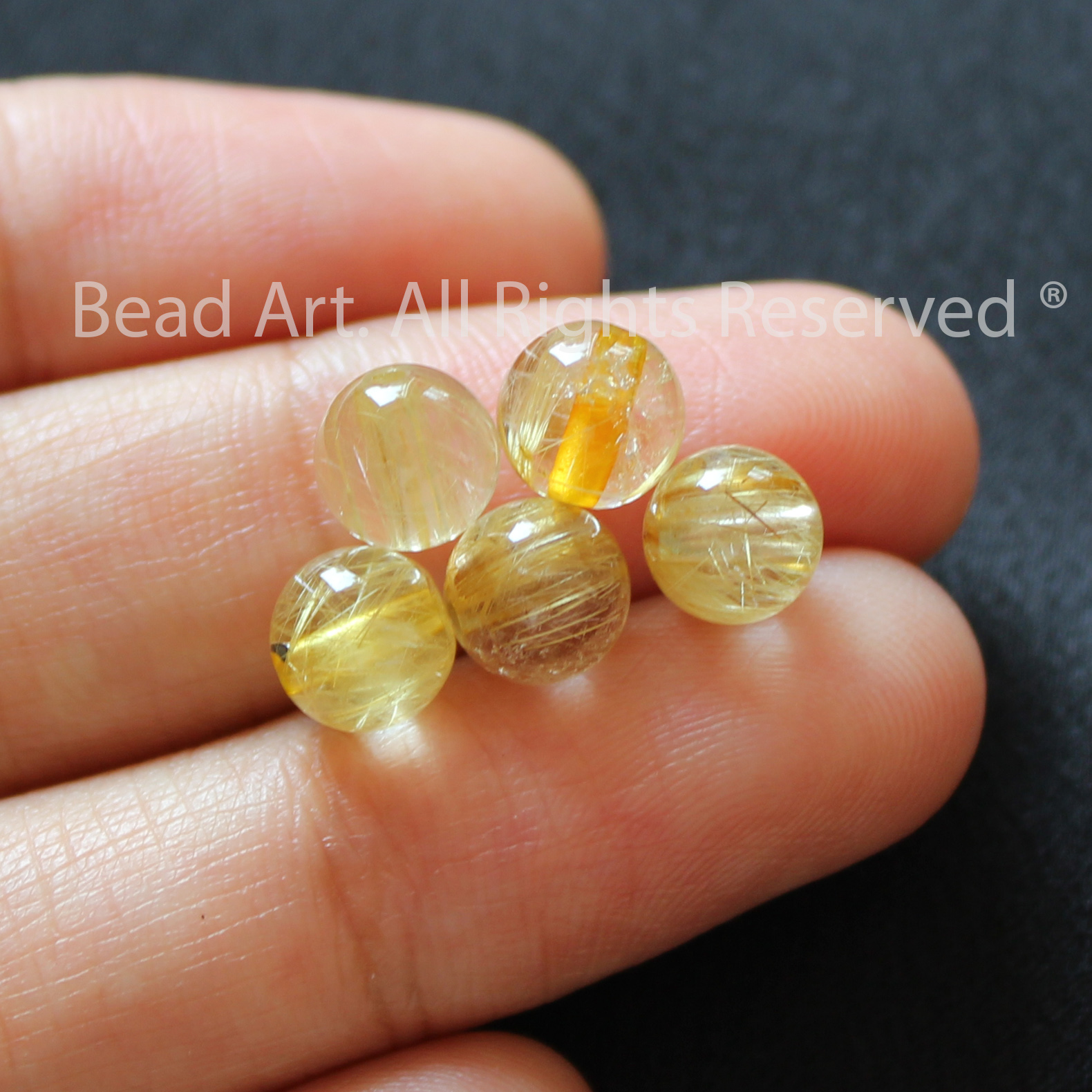 6MM Thạch Anh Tóc Vàng Tự Nhiên Dạng Tròn Loại A, Đá Phối Vòng Tay Phong Thuỷ, Trang Sức, Chuỗi Hạt, Mệnh Thổ, Kim - Bead Art