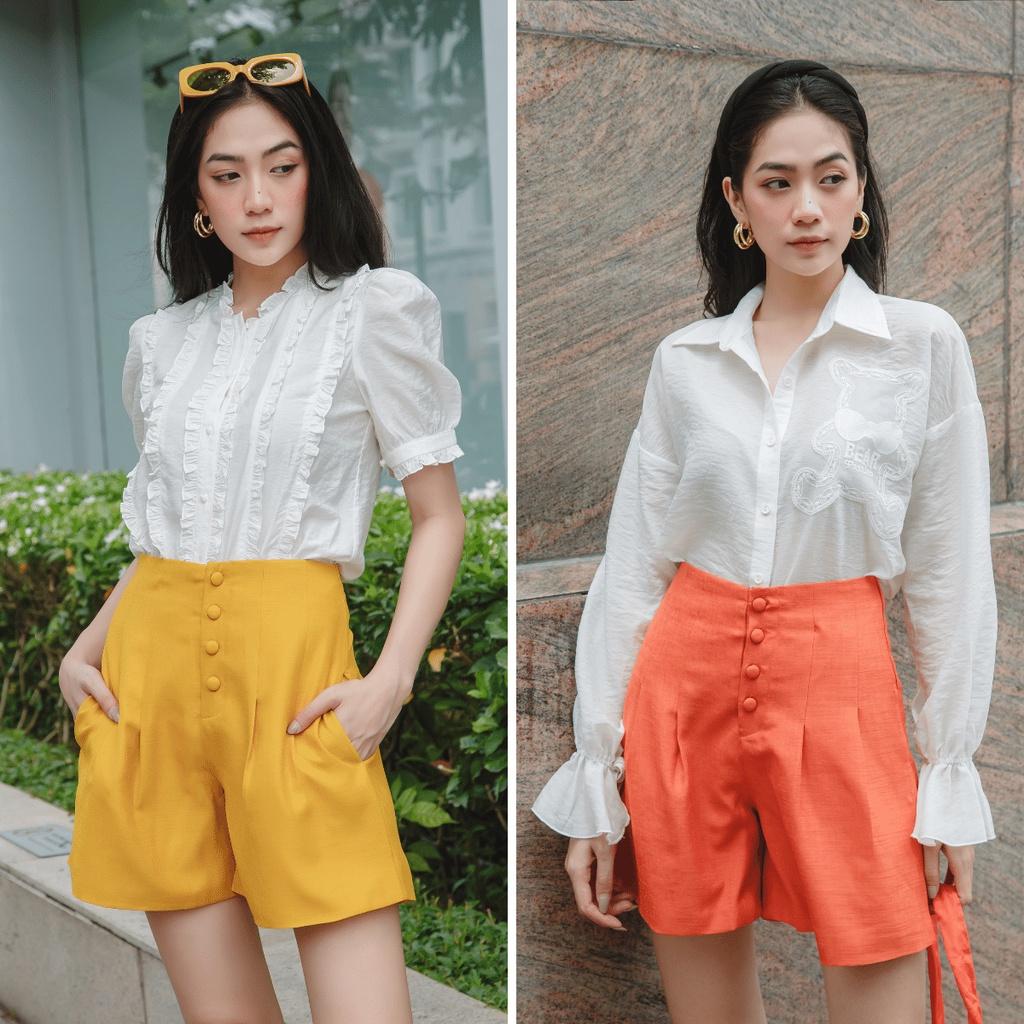 Quần Short Cạp Cao Đính Nút Thời Trang HOYANG QSHY01