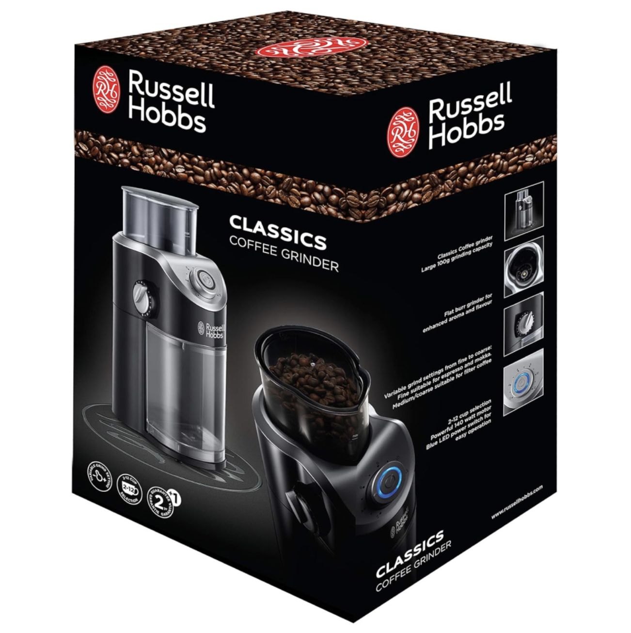Máy xay cafe tự động Russell Hobbs 23120-56 Classics - Hàng Chính Hãng Nhập Khẩu Từ Đức và EU