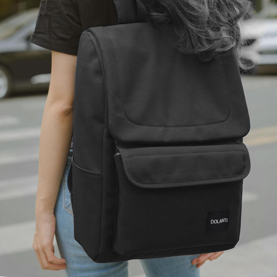 Balo Đẹp Đựng Laptop DAILY Vải Canvas Chống Thấm Nước Unisex Nam Nữ Cặp Xách Màu Đen Đi Học Đi Chơi Trẻ Trung DOLANTO.