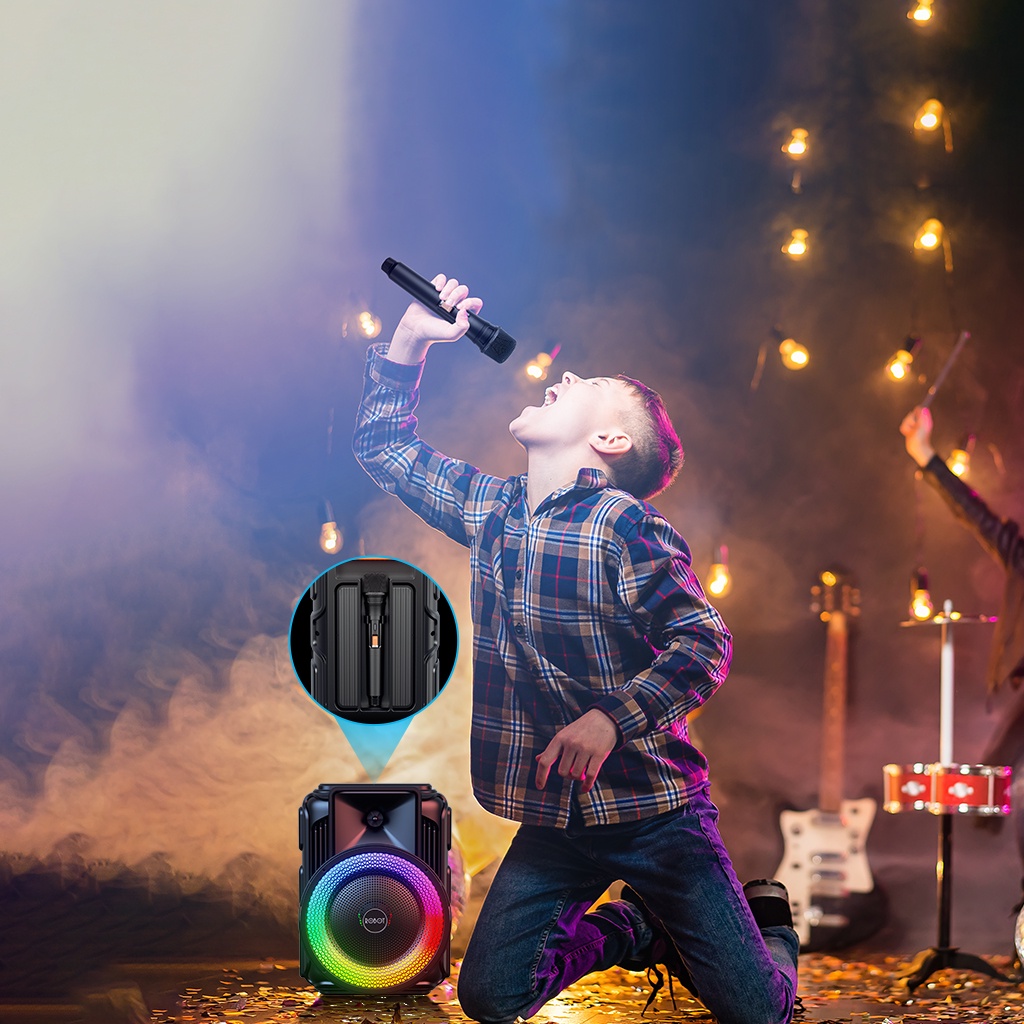 Loa Bluetooth Karaoke ROBOT RB500 Công Suất Lớn 20W Hiệu Ứng LED RGB Kèm Micro Không Dây - Hàng Chính Hãng