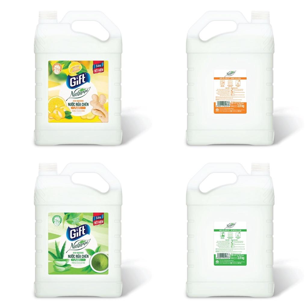 Nước rửa chén Gift Nature Matcha &amp; Lô hội can 3kg8 Tiết kiệm Siêu khử tanh dịu da tay rửa chén/bát bọt nhiều