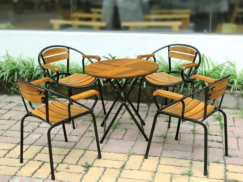 Ghế cafe mini có tay nan gỗ chân sắt sơn tĩnh điện Moon