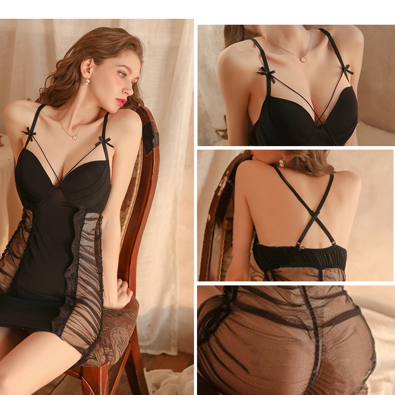 P6 Váy Ngủ Ôm Body 2 Dây Chéo Lưng Kèm Mút Ngực Sexy Đầm Ngủ Xuyên Thấu Chéo Lưng Gợi Cảm Đồ Ngủ Nữ
