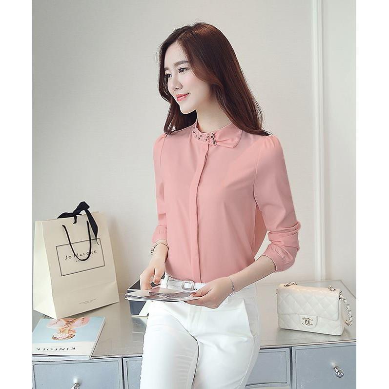 Áo Sơ Mi cổ nơ đính hạt SM36