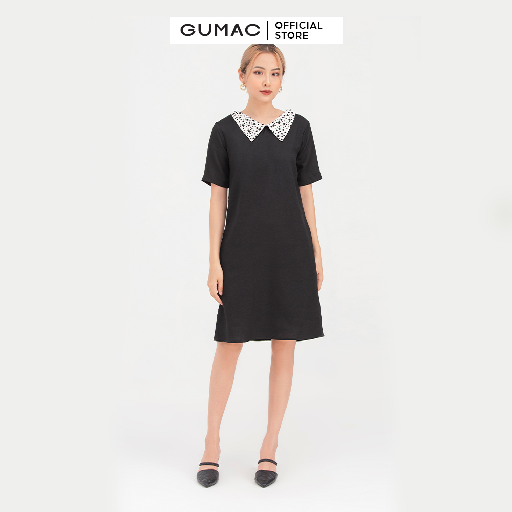 Đầm dáng xòe suông phối cổ GUMAC DB757