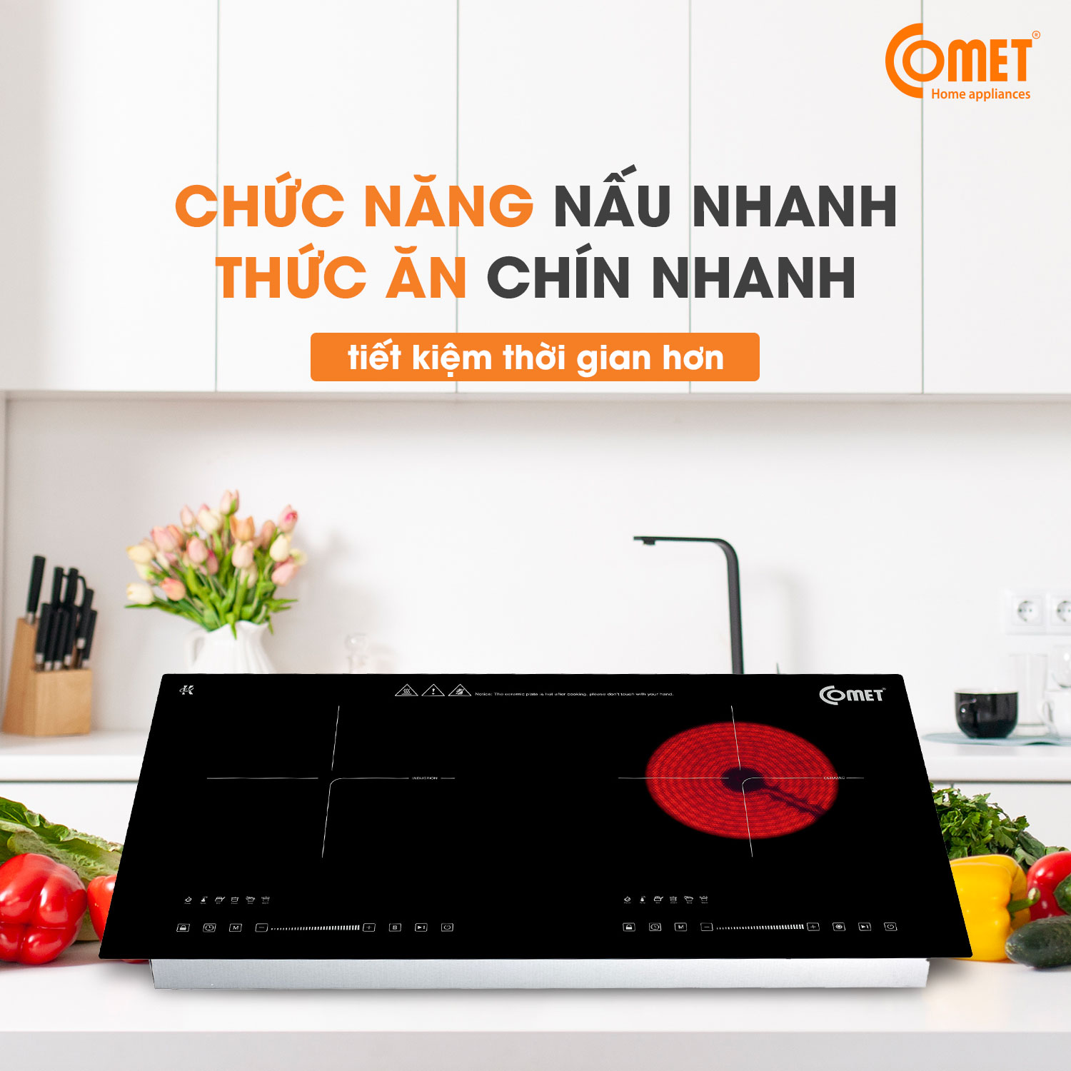 Bếp đôi hồng ngoại - điện từ 2000W COMET - CM5588 - Hàng Chính Hãng