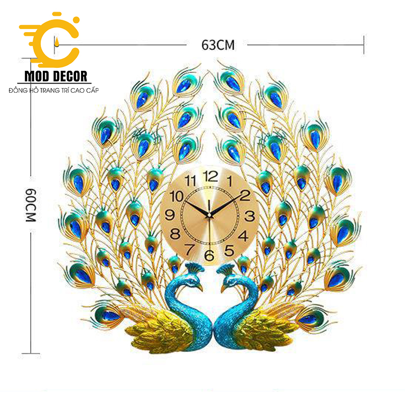 Đồng hồ treo tường kim trôi công đôi may mắn 601 siêu sang, siêu đẹp