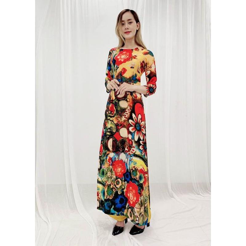 SET ÁO DÀI IN HỌA TIẾT HOA SẮC MÀU
