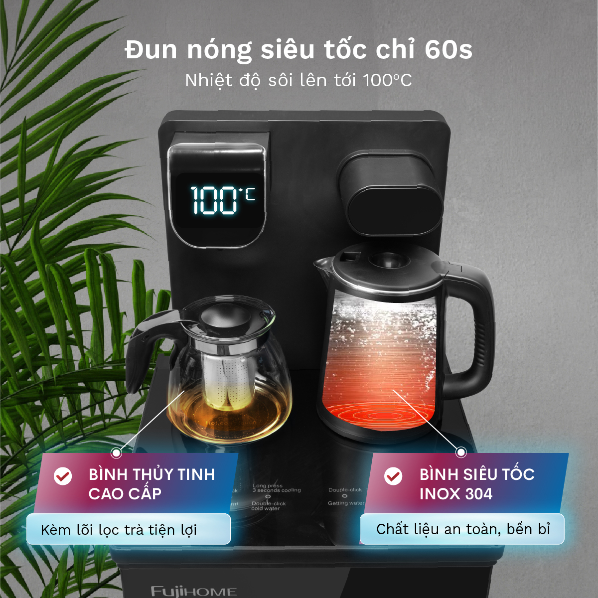 Cây nước nóng lạnh bàn trà Fujihome TB110E nhập khẩu, máy nước nóng lạnh bình âm điều khiển từ xa mini,điều chỉnh nhiệt độ nước - Hàng chính hãng