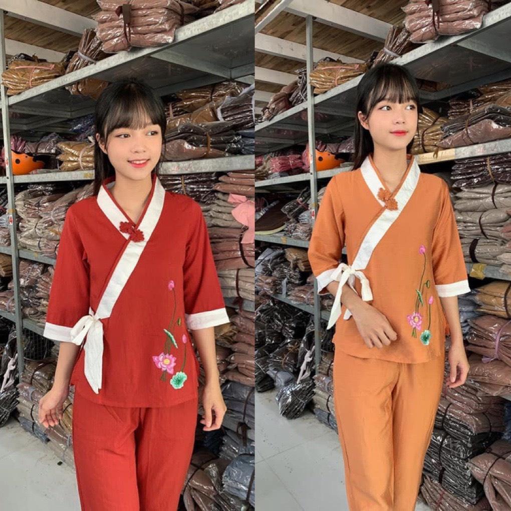 ĐỒ LAM ĐI CHÙA Set Đồ Lam Đi Chùa Cao Cấp Sen Vải Tơ