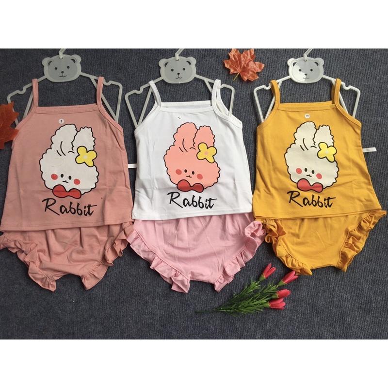 Bộ Quần Áo Trẻ Em 2 Dây In Hình Thỏ Rabbit Cho Bé Gái 6-19kg