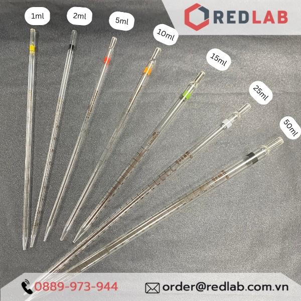 Combo pipet thủy tinh loại dài có chia vạch nhiều thể tích 1ml 2ml 5ml kèm quả bóp Silicon