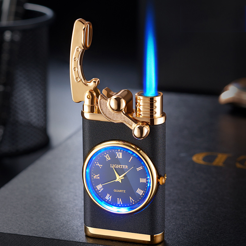 Vỏ Hột Quẹt Bật Lửa Gas HF06 Khò 1 Tia Kiêm Đồng Hồ La Mã Cầm Tay Cực Đẹp - Nhiều Màu