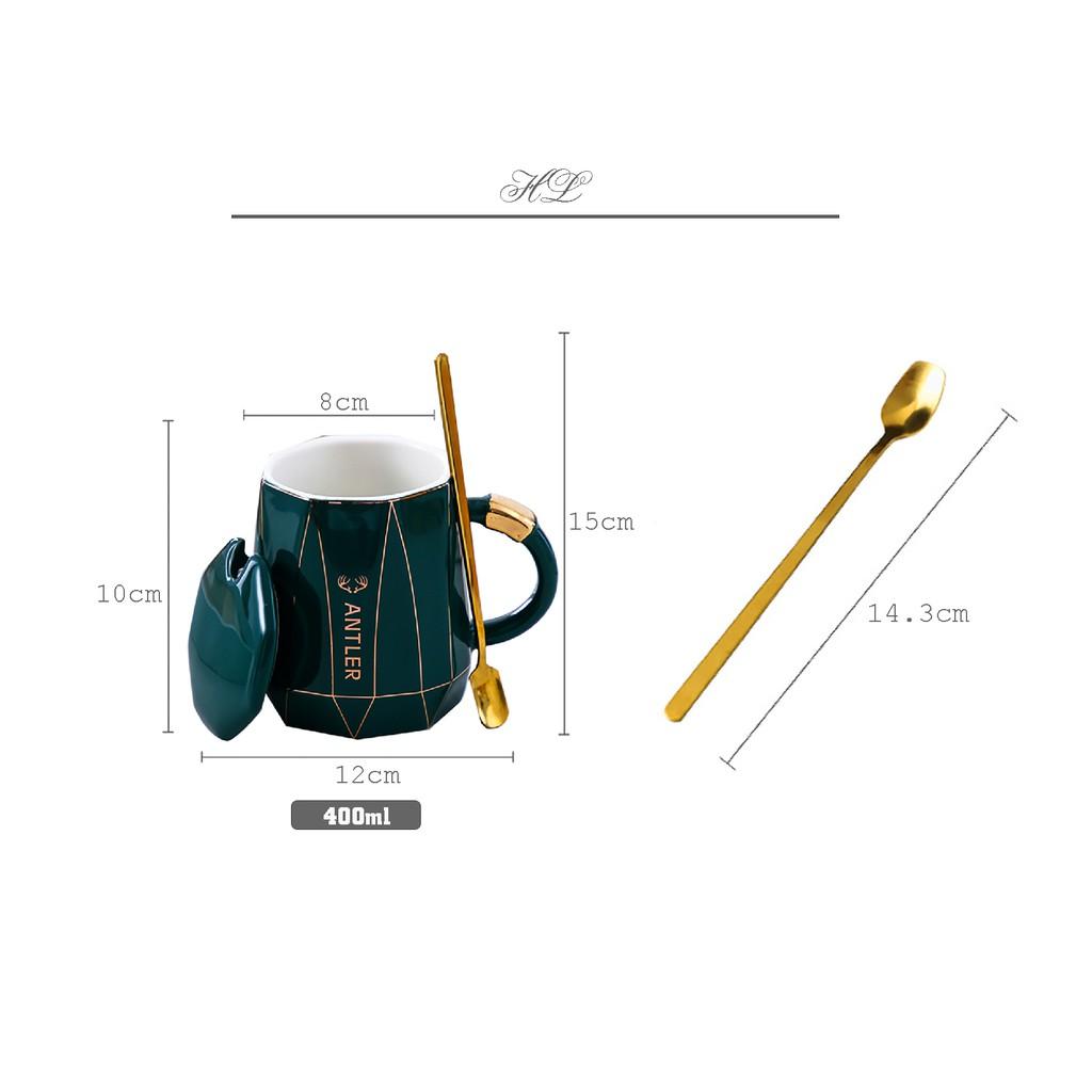 Cốc sứ xanh cổ vịt có nắp kèm thìa inox | CỐC UỐNG TRÀ CAFE XANH NGỌC BÍCH PHONG CÁCH BẮC ÂU DECOR
