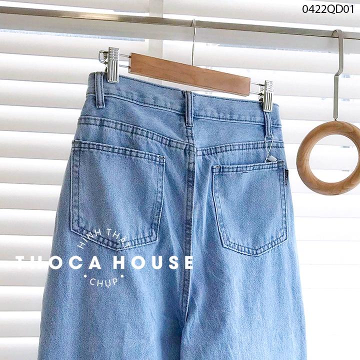 Quần jeans nữ ống rộng kiểu lai cắt gối 5666 THOCA HOUSE trẻ trung, siêu tôn dáng cho nàng