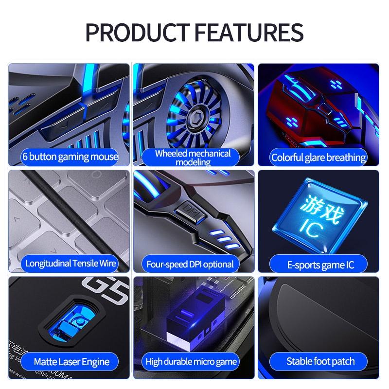 Chuột Quang Chơi Game Có Dây G5 Không Gây Tiếng Ồn Dùng Cho PC Laptop