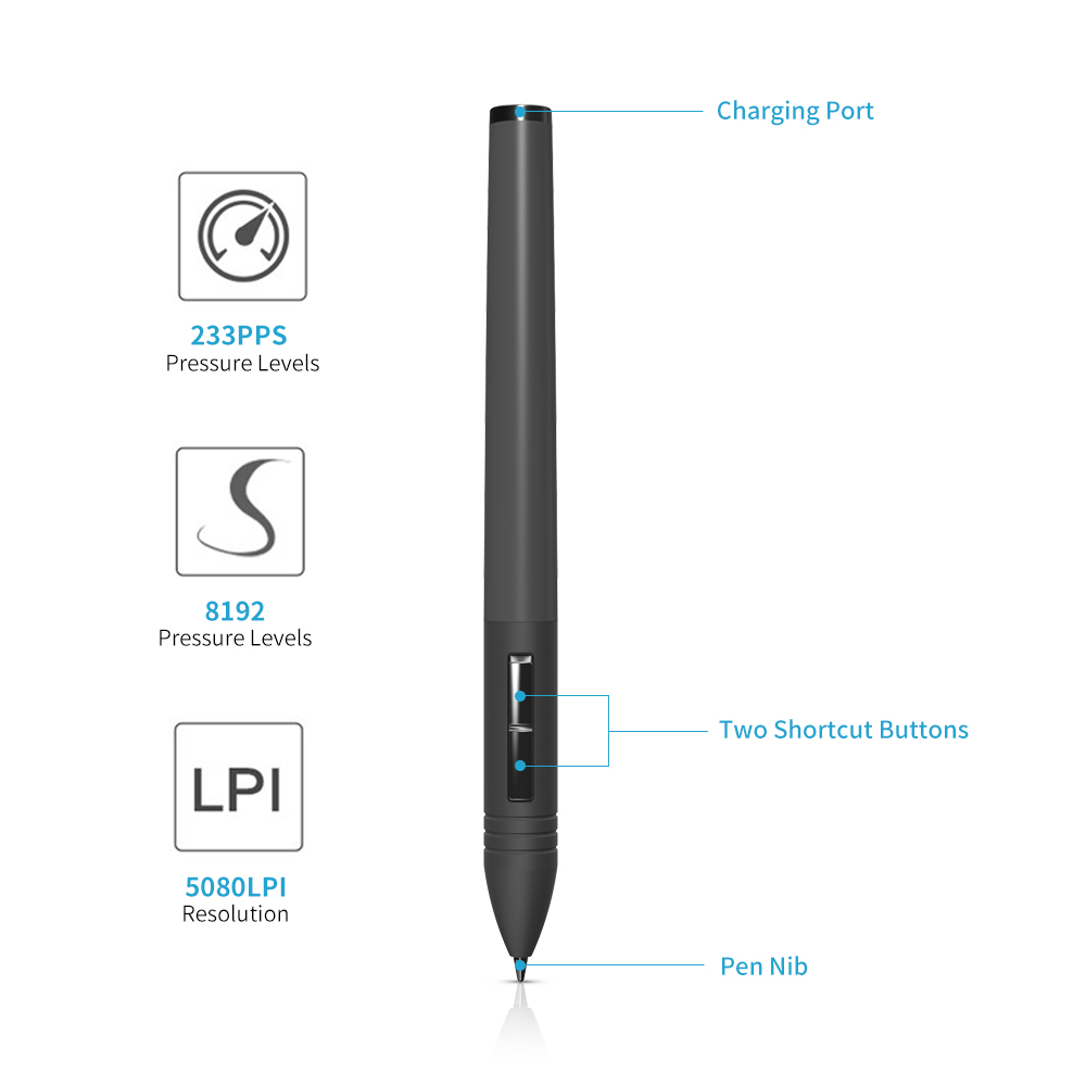 Bút kỹ thuật số Huion PEN80 có thể sạc, lập trình cho đồ họa 1060PLUS