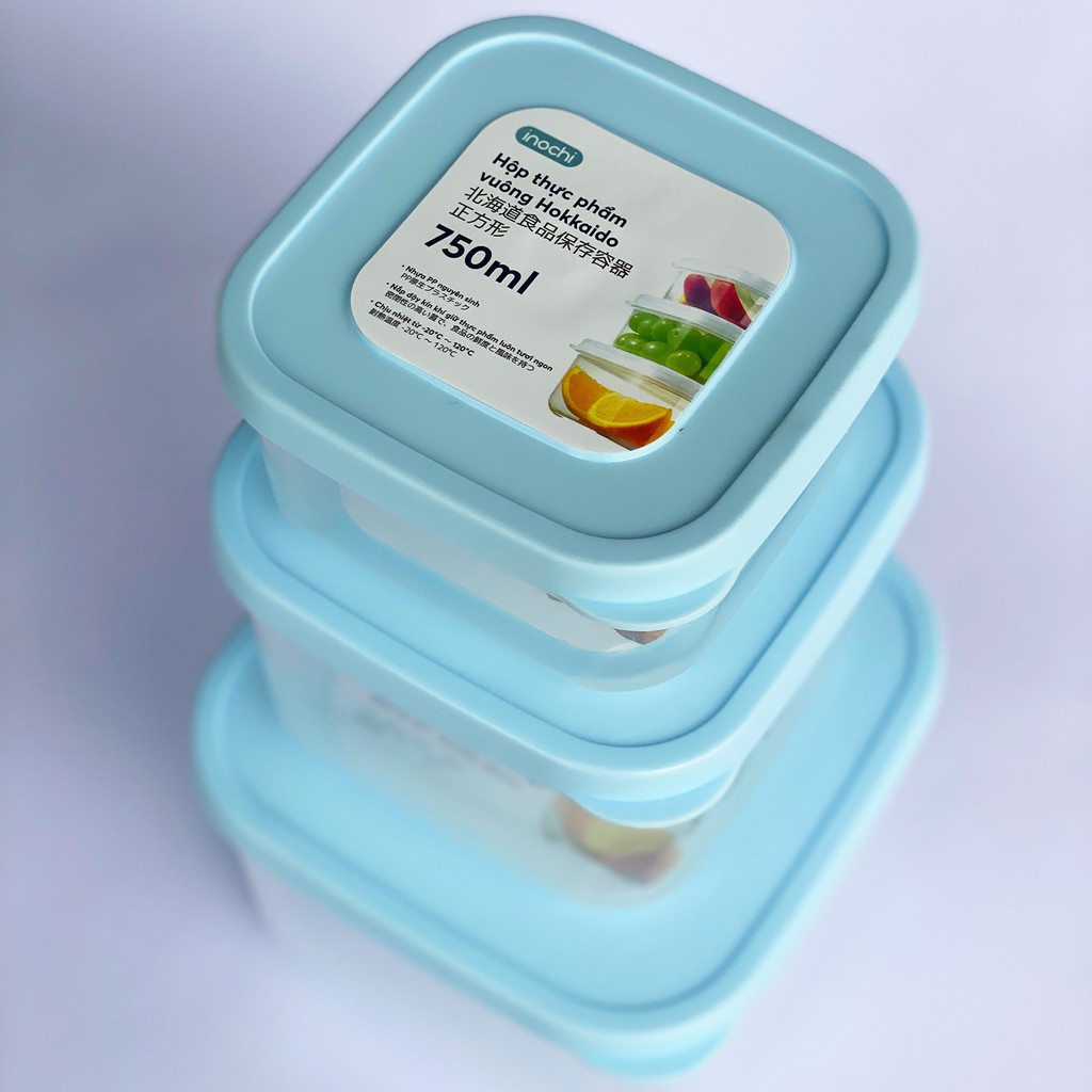 Bộ 3 hộp thực phẩm vuông Hokkaido 500-1000-2000ml ( Tặng kèm Sticker) - INOCHI - chất lượng tiêu chuẩn Nhật Bản