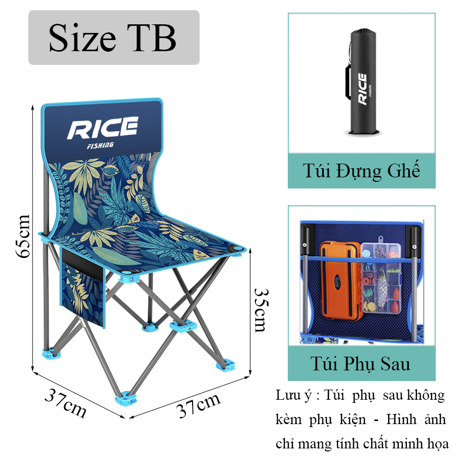 Ghế xếp tựa dã ngoại Rice, ghế câu cá gấp gọn có túi đựng