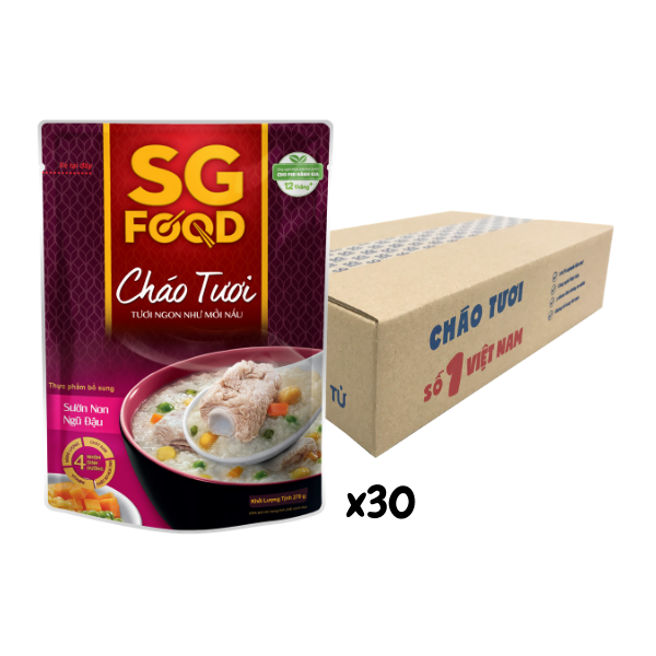 Thùng 30 Gói Cháo Tươi Sài Gòn Food Sườn Non Ngũ Đậu 270G