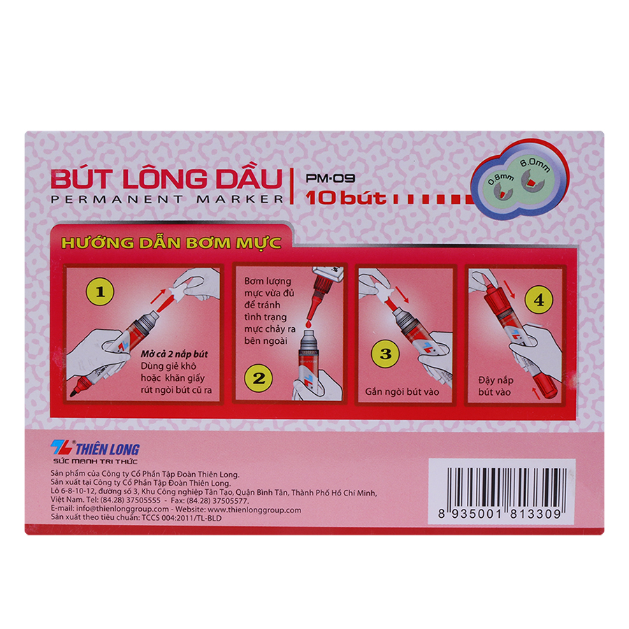 Hộp 10 Bút Lông Dầu Thiên Long PM-09 - Đỏ