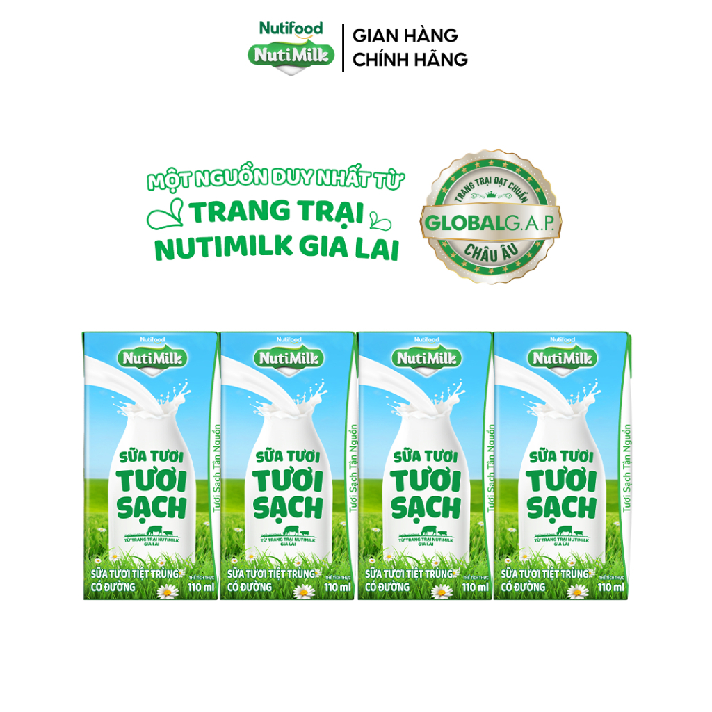 Thùng 48 hộp Sữa Tươi Tươi Sạch Nutimilk Có Đường 110ml