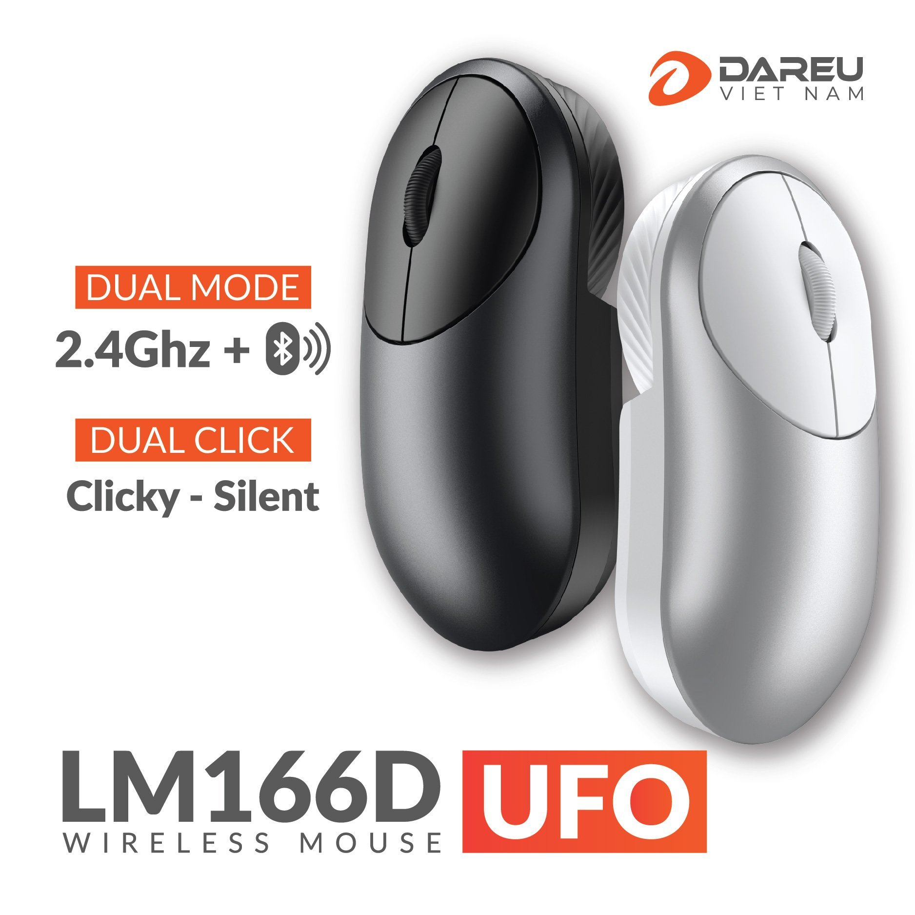 Chuột không dây DAREU LM166D (UFO - Dual Mode: Bluetooth + 2.4G) - Hàng Chính Hãng