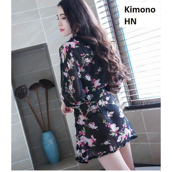 Áo choàng nữ kimono đi biển voan hoa gợi cảm chất đẹp ( KIMONO)