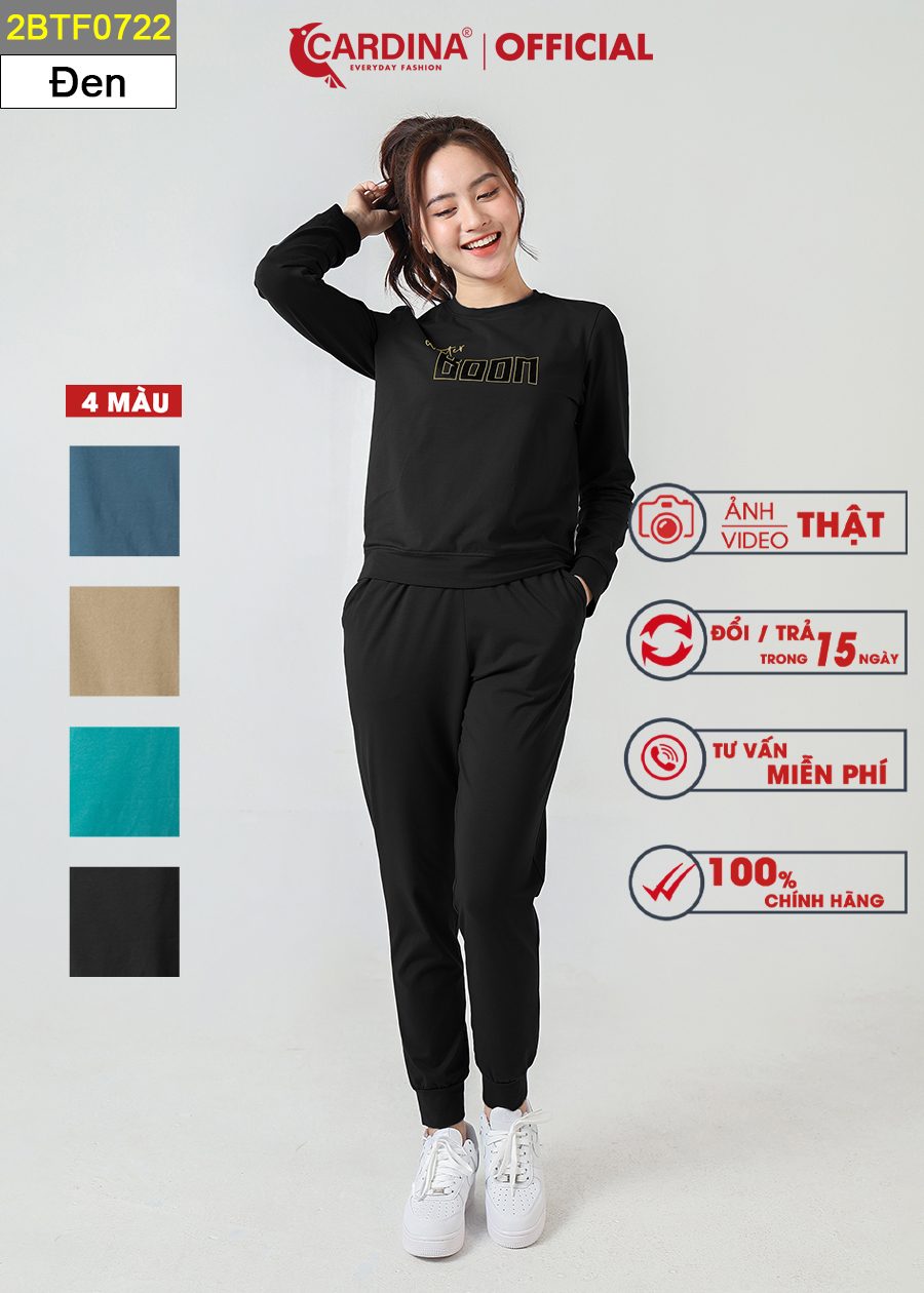 Đồ Bộ Nữ Thu Đông CARDINA Chất Cotton Cao Cấp In Chữ Quần Dài Áo Dài Kiểu Dáng Thể Thao 2BTF07