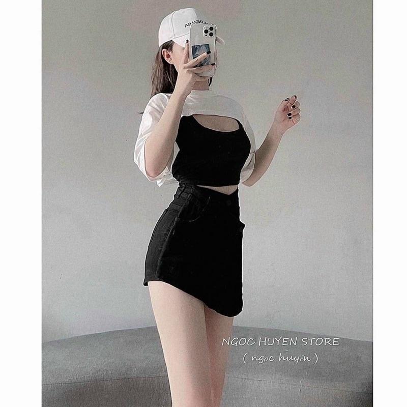 Set Áo Croptop Cổ Tròn Form Rộng Kèm Áo 3 Lỗ A5159