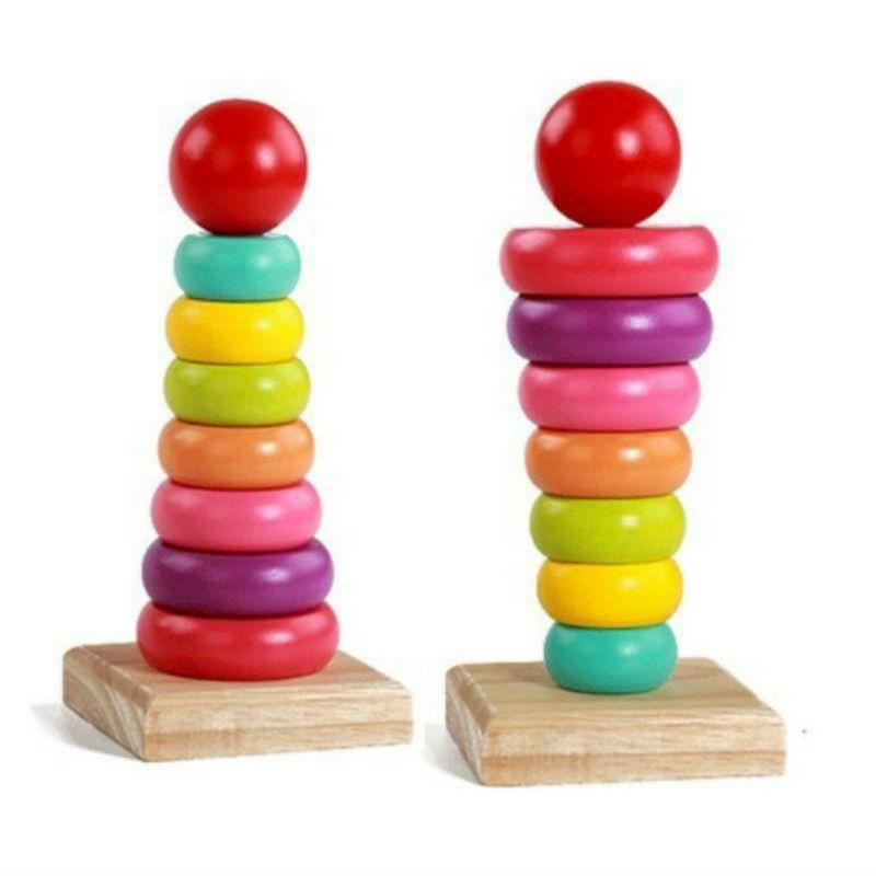 Đồ Chơi Gỗ Tháp Chồng 7 Màu Loại To 21cm